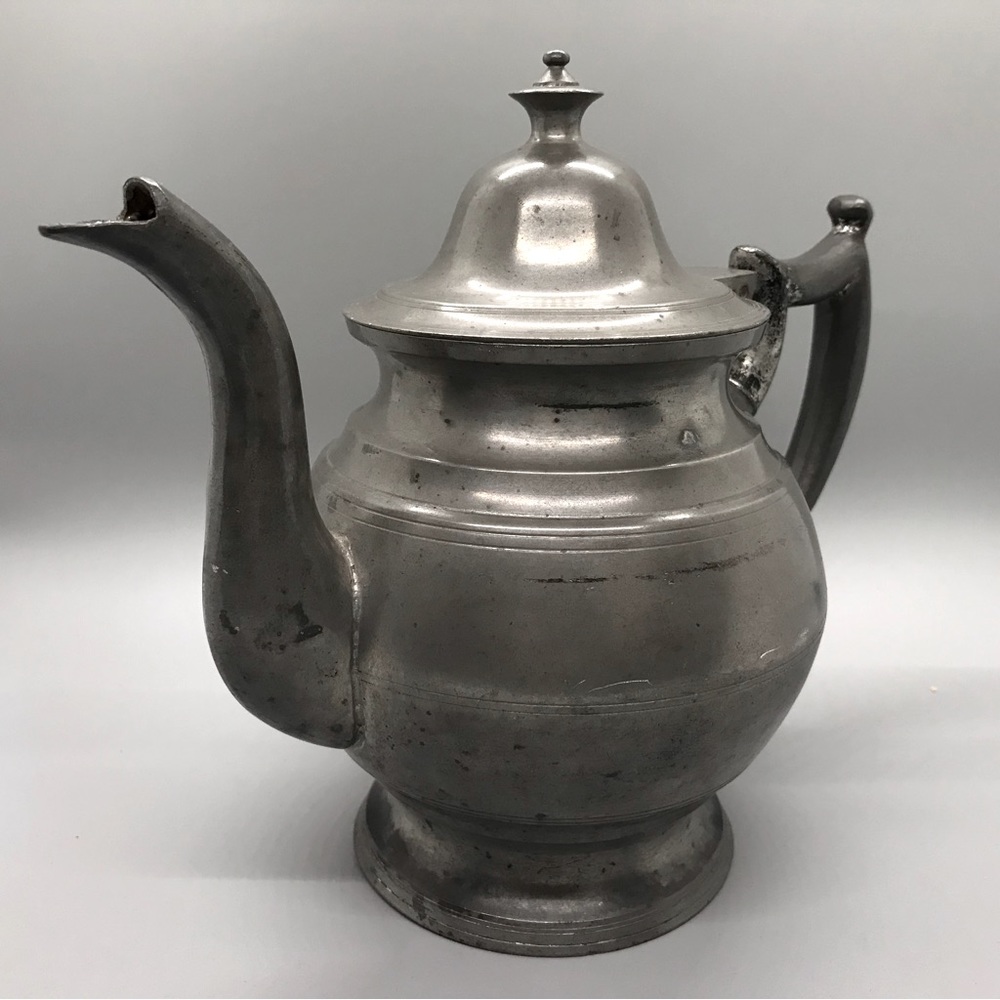 1830-1840 pewter teapot by Allen Porter of Westbrook, Maine